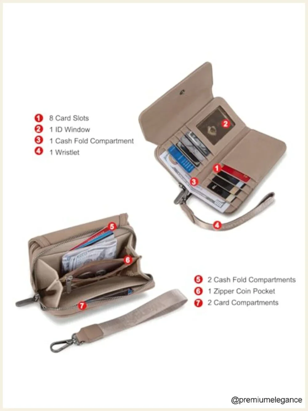 Faux Leather RFID Blocking Wristlet Wallet with Wrist Strap